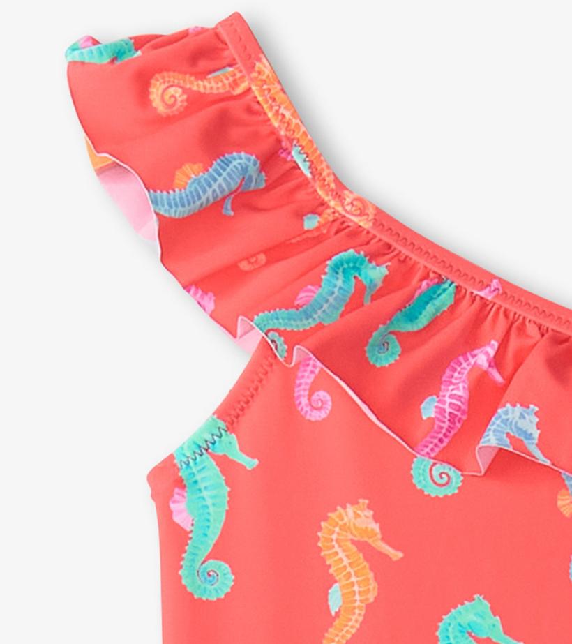 Girls Girls Painted Sea Horses Ruffle Trim Swimsuit | Hatley Swimwear