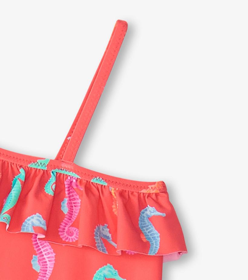 Girls Girls Painted Sea Horses Ruffle Trim Swimsuit | Hatley Swimwear