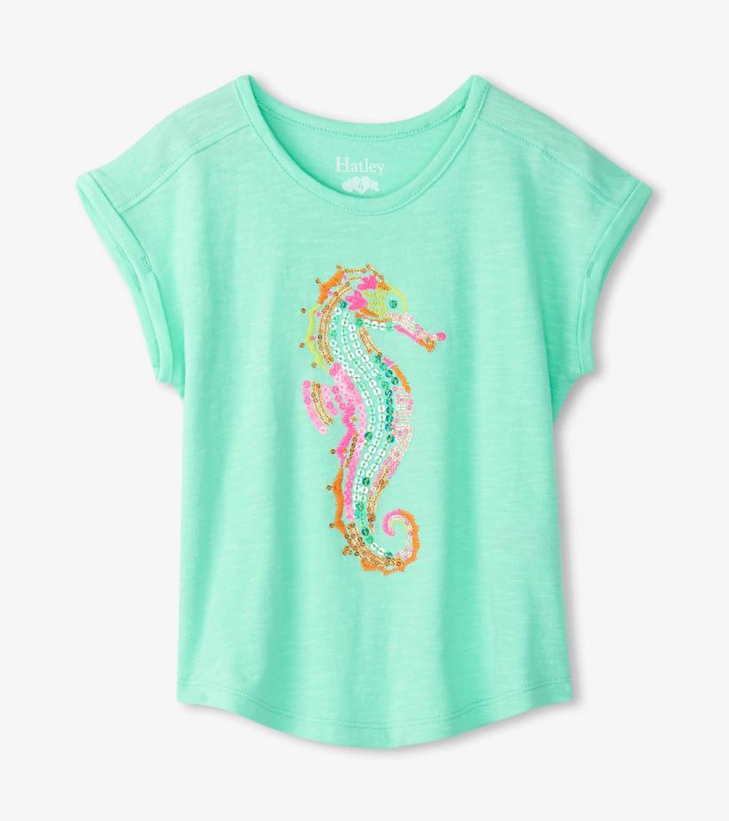 Girls Girls Painted Seashorse Relaxed T-Shirt | Hatley Tops