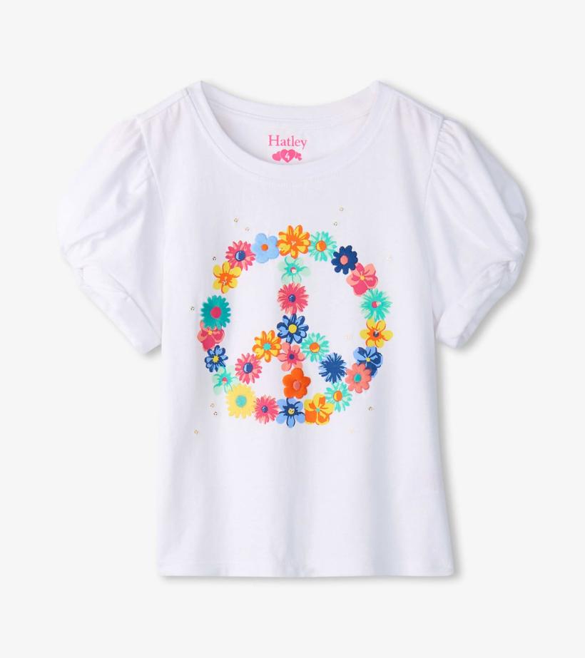 Girls Girls Peace Flower Twisted Sleeve Tee | Hatley Tops