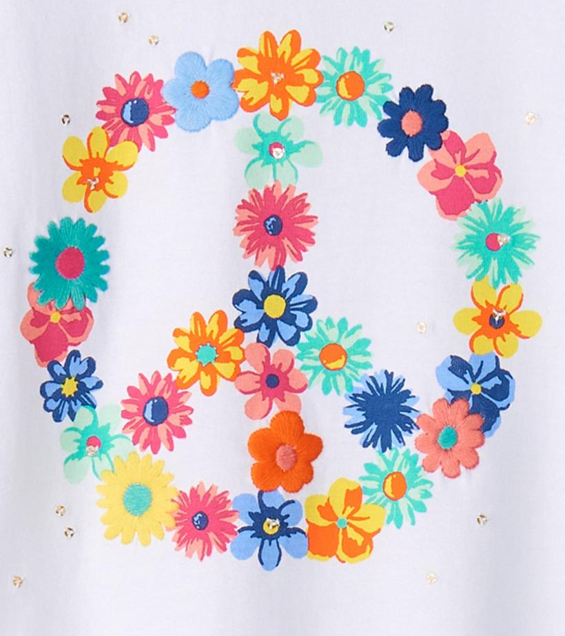 Girls Girls Peace Flower Twisted Sleeve Tee | Hatley Tops