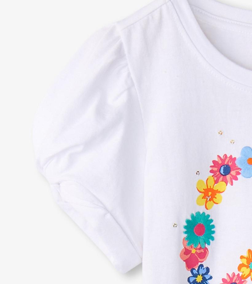 Girls Girls Peace Flower Twisted Sleeve Tee | Hatley Tops