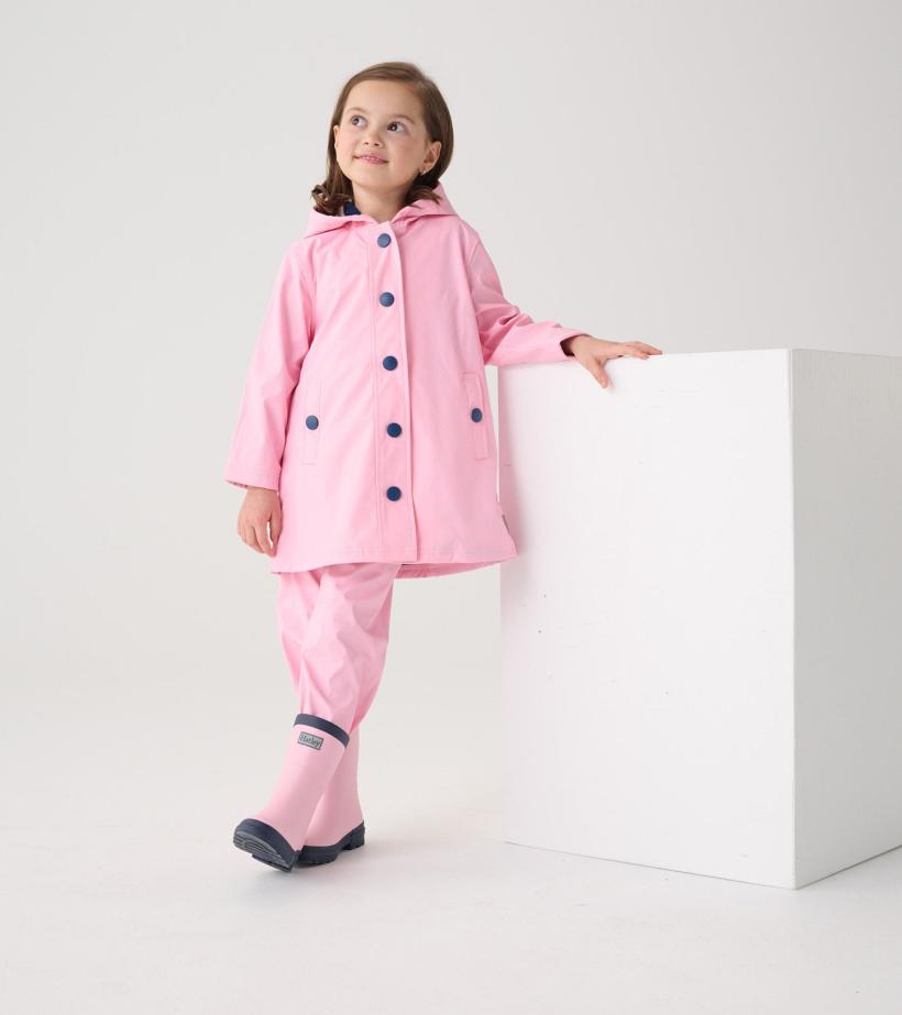 Girls Girls Pink &amp; Navy Button-Up Rain Jacket | Hatley Rainwear