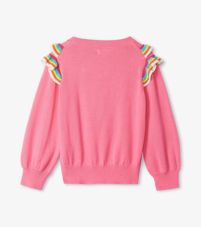 Girls Girls Pink Rainbow Ruffle Sweater | Hatley Sweaters