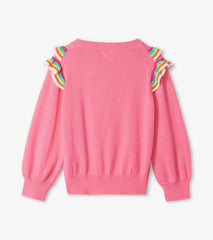 Girls Girls Pink Rainbow Ruffle Sweater | Hatley Sweaters