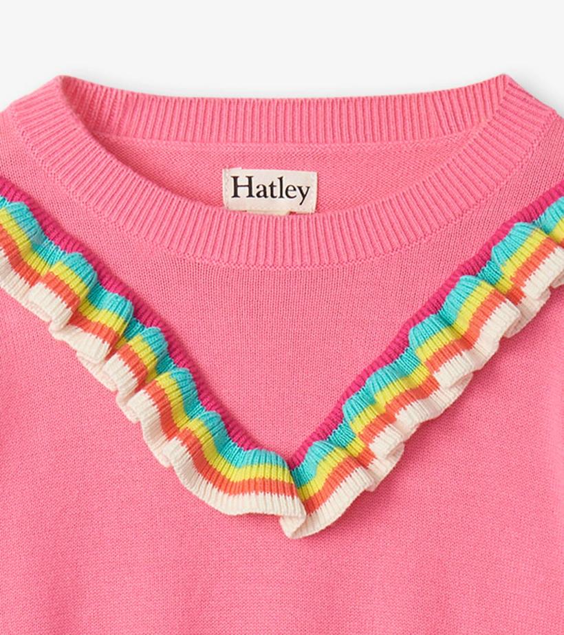 Girls Girls Pink Rainbow Ruffle Sweater | Hatley Sweaters
