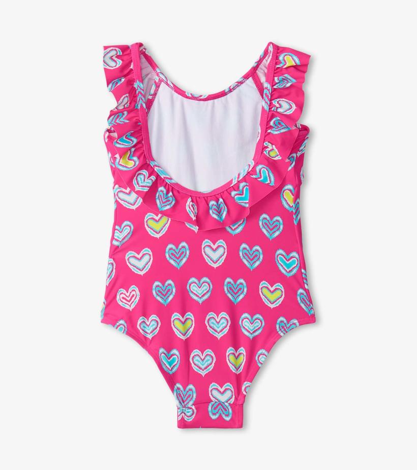 Girls Girls Pink Shibori Hearts Ruffle Sleeve Swimsuit | Hatley Swimwear