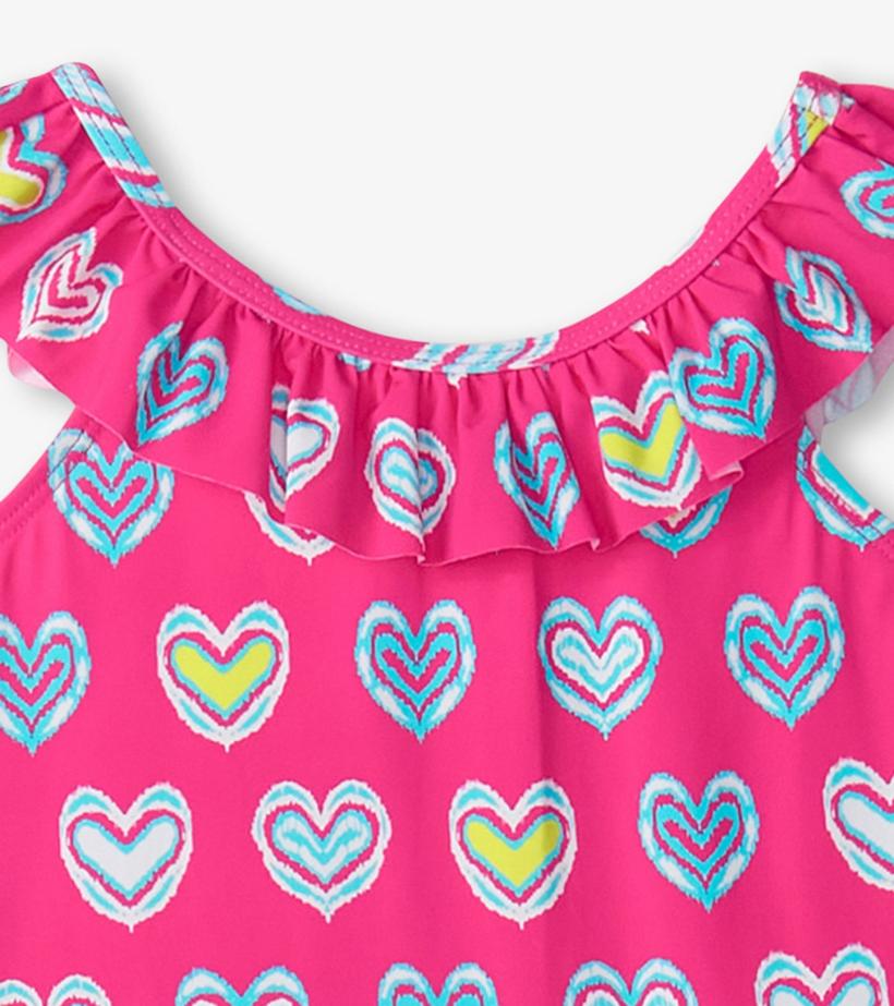 Girls Girls Pink Shibori Hearts Ruffle Sleeve Swimsuit | Hatley Swimwear