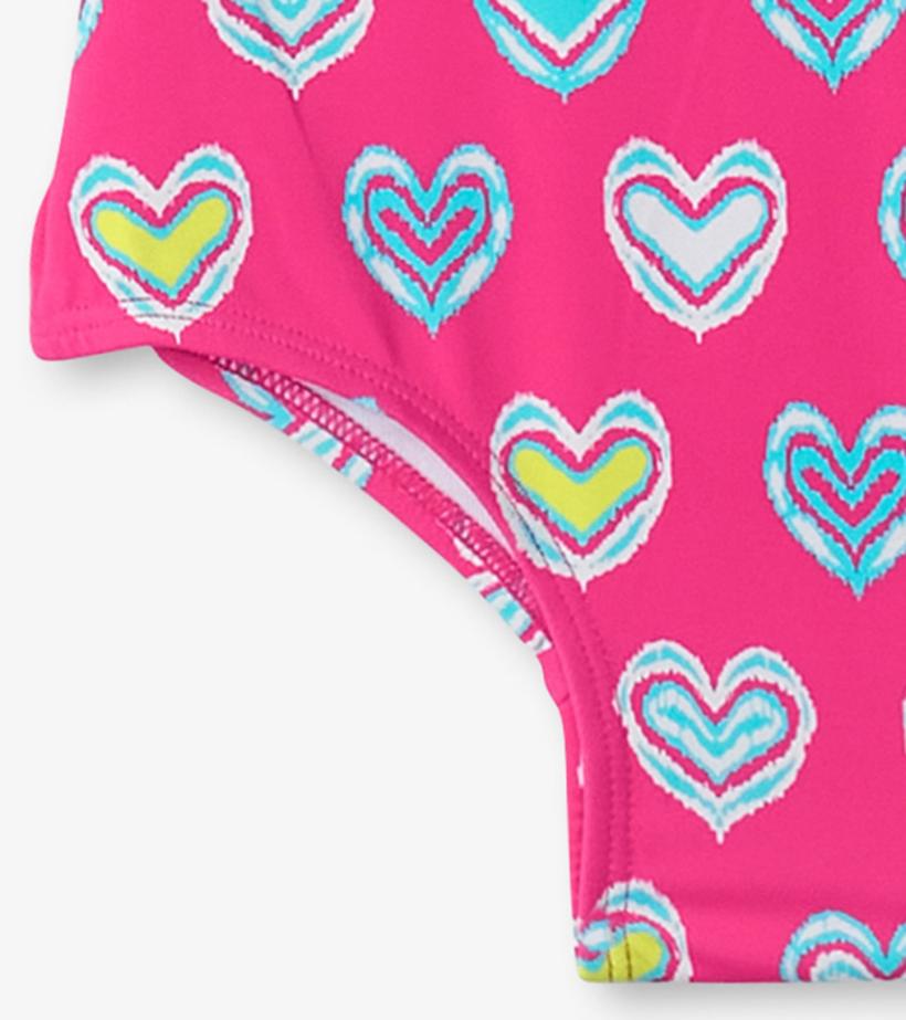 Girls Girls Pink Shibori Hearts Ruffle Sleeve Swimsuit | Hatley Swimwear