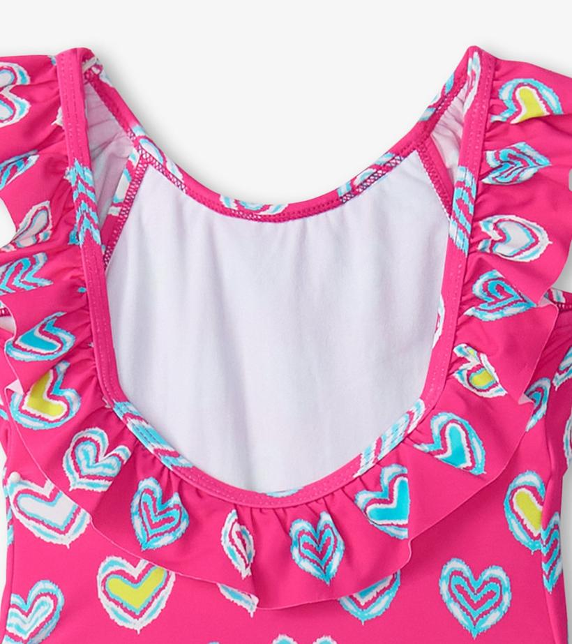 Girls Girls Pink Shibori Hearts Ruffle Sleeve Swimsuit | Hatley Swimwear