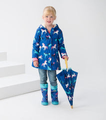 Girls Girls Prancing Horses Colour Changing Sherpa Lined Button-Up Rain Jack | Hatley Rainwear