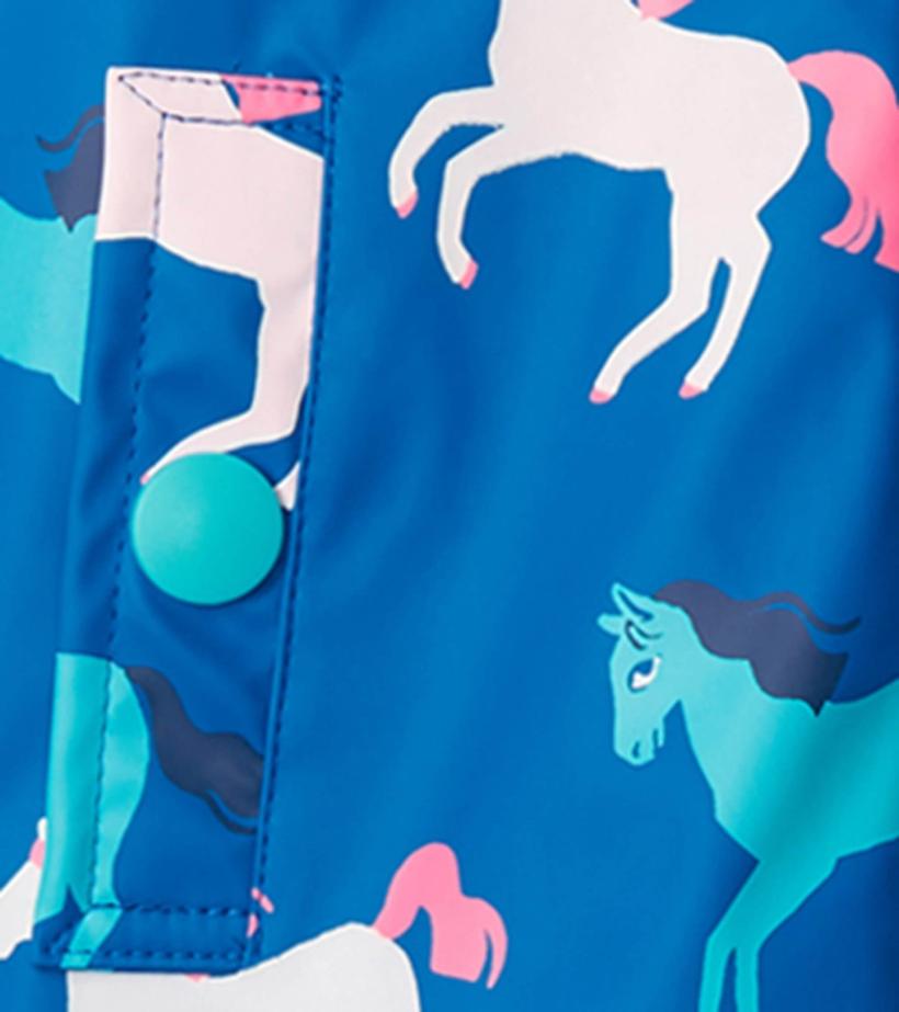 Girls Girls Prancing Horses Colour Changing Sherpa Lined Button-Up Rain Jack | Hatley Rainwear