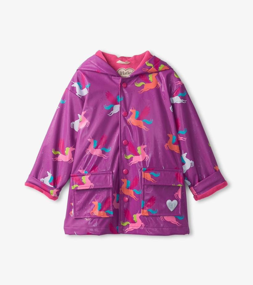 Girls Girls Pretty Unicorn Colour Changing Button-Up Rain Jacket | Hatley Rainwear
