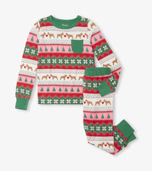Girls Girls Puppy Hearts Fair Isle Bamboo Pajama Set | Hatley Sleepwear