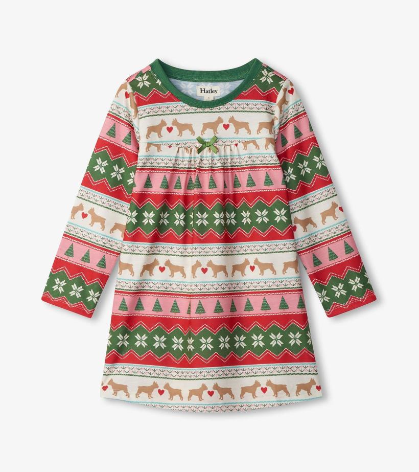 Girls Girls Puppy Hearts Fair Isle Long Sleeve Nightdress | Hatley Sleepwear