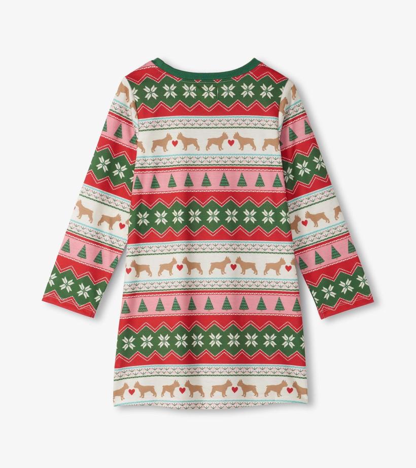 Girls Girls Puppy Hearts Fair Isle Long Sleeve Nightdress | Hatley Sleepwear