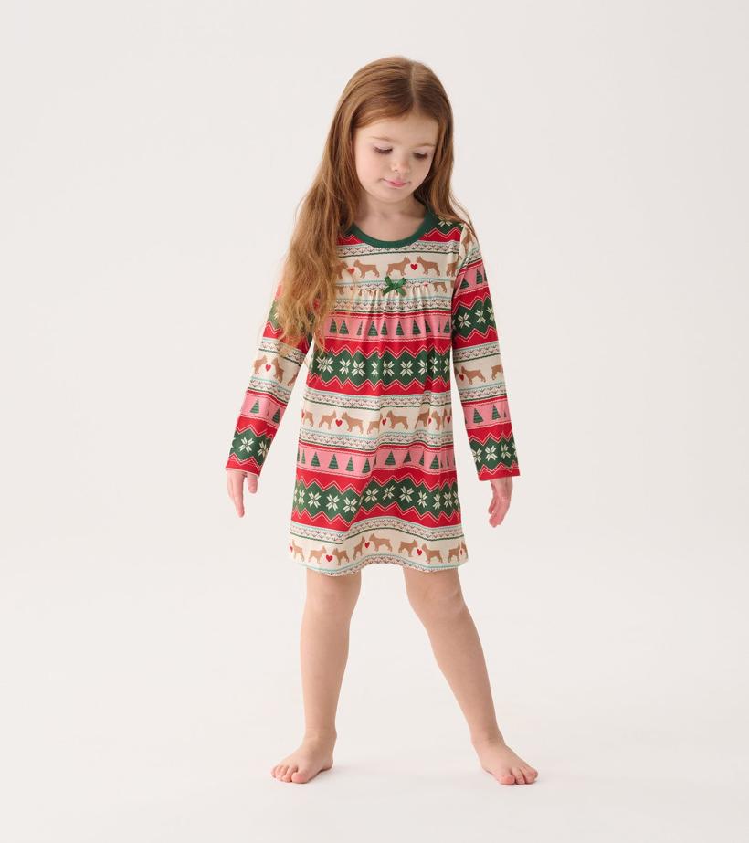 Girls Girls Puppy Hearts Fair Isle Long Sleeve Nightdress | Hatley Sleepwear