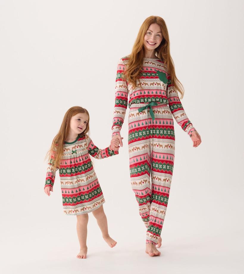 Girls Girls Puppy Hearts Fair Isle Long Sleeve Nightdress | Hatley Sleepwear