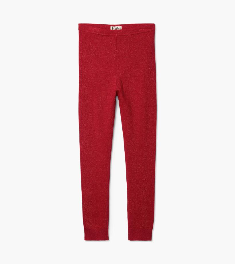 Girls Girls Red Shimmer Knit Leggings | Hatley Bottoms