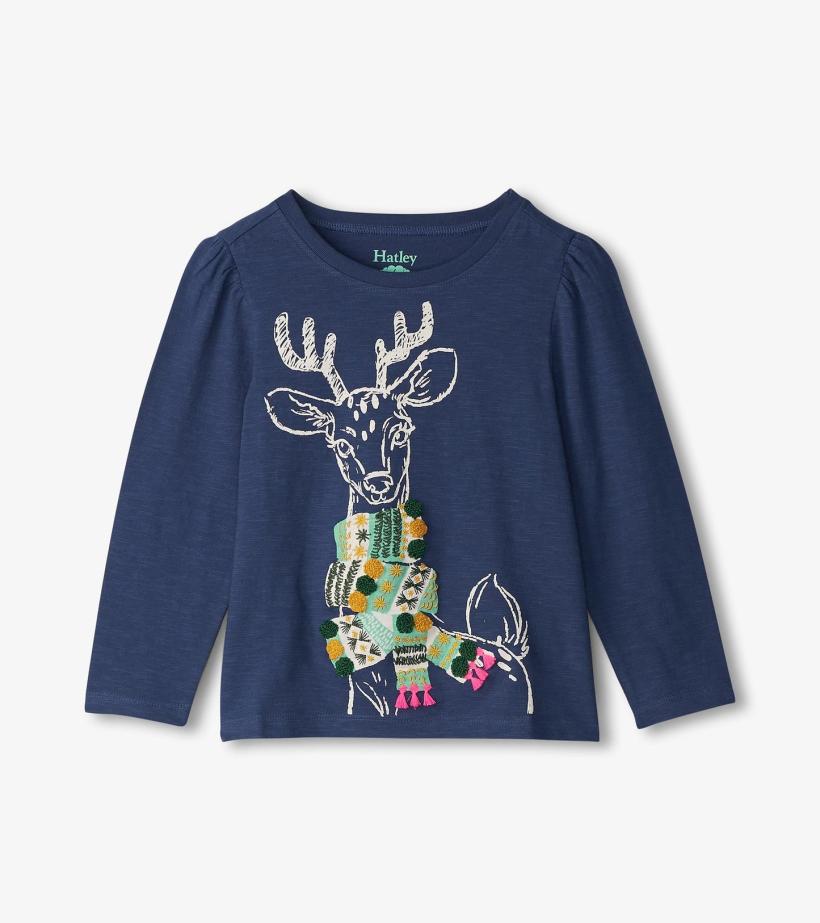 Girls Girls Reindeer Scarf T-Shirt | Hatley Tops