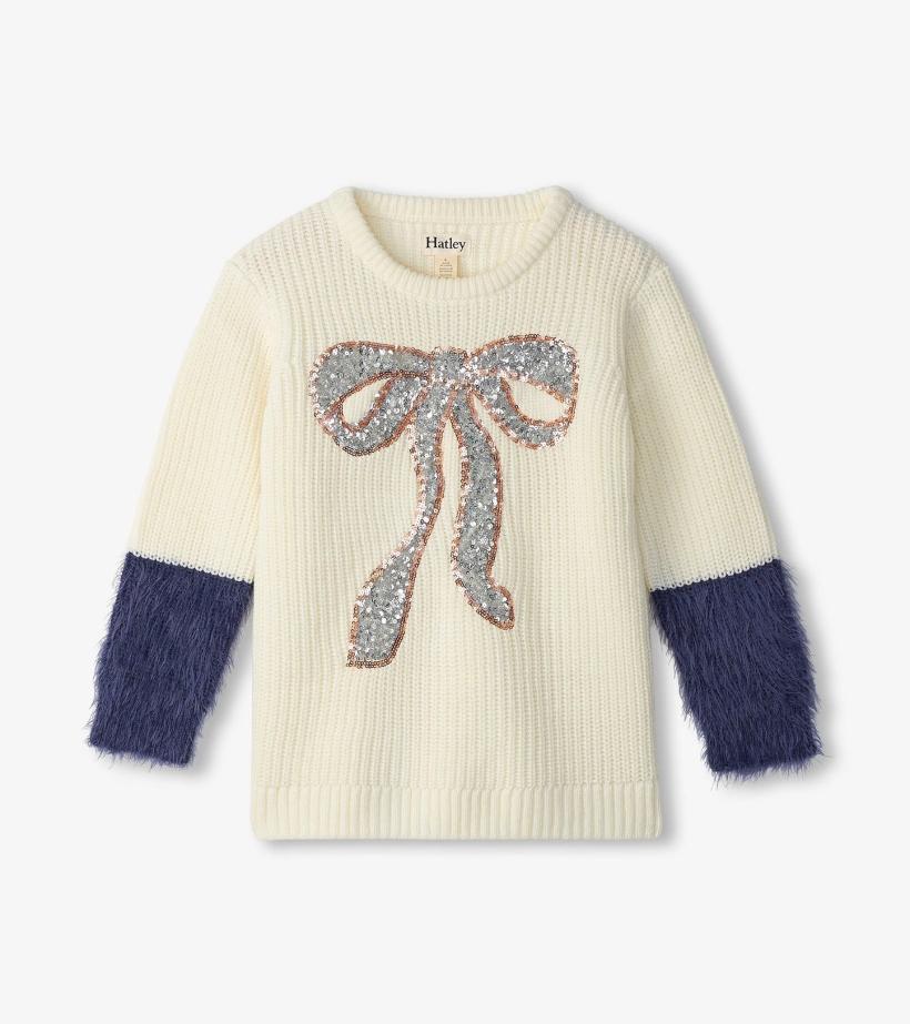 Girls Girls Sequin Bow Fluffy Sleeve Sweater | Hatley Sweaters