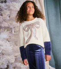 Girls Girls Sequin Bow Fluffy Sleeve Sweater | Hatley Sweaters