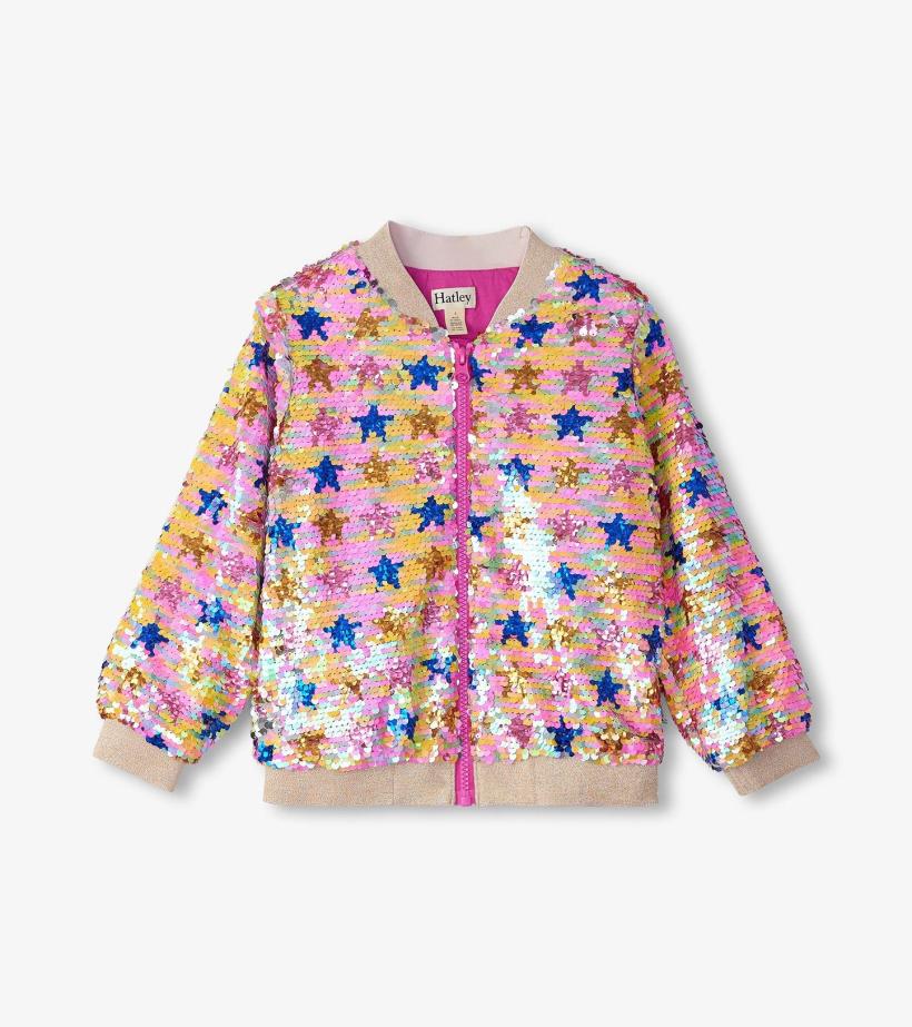 Girls Girls Star Party Sequined Bomber Jacket | Hatley Sweaters