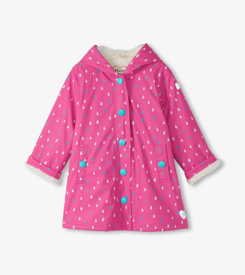 Girls Girls Tiny Dots Sherpa Lined Button-Up Rain Jacket | Hatley Rainwear