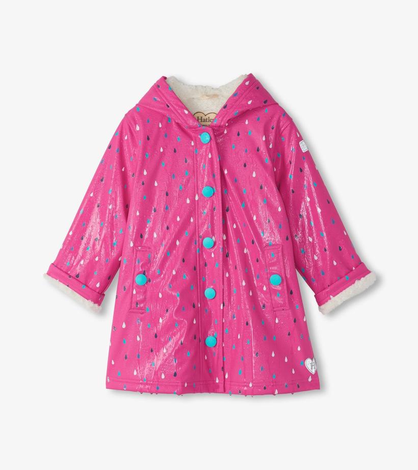 Girls Girls Tiny Dots Sherpa Lined Button-Up Rain Jacket | Hatley Rainwear