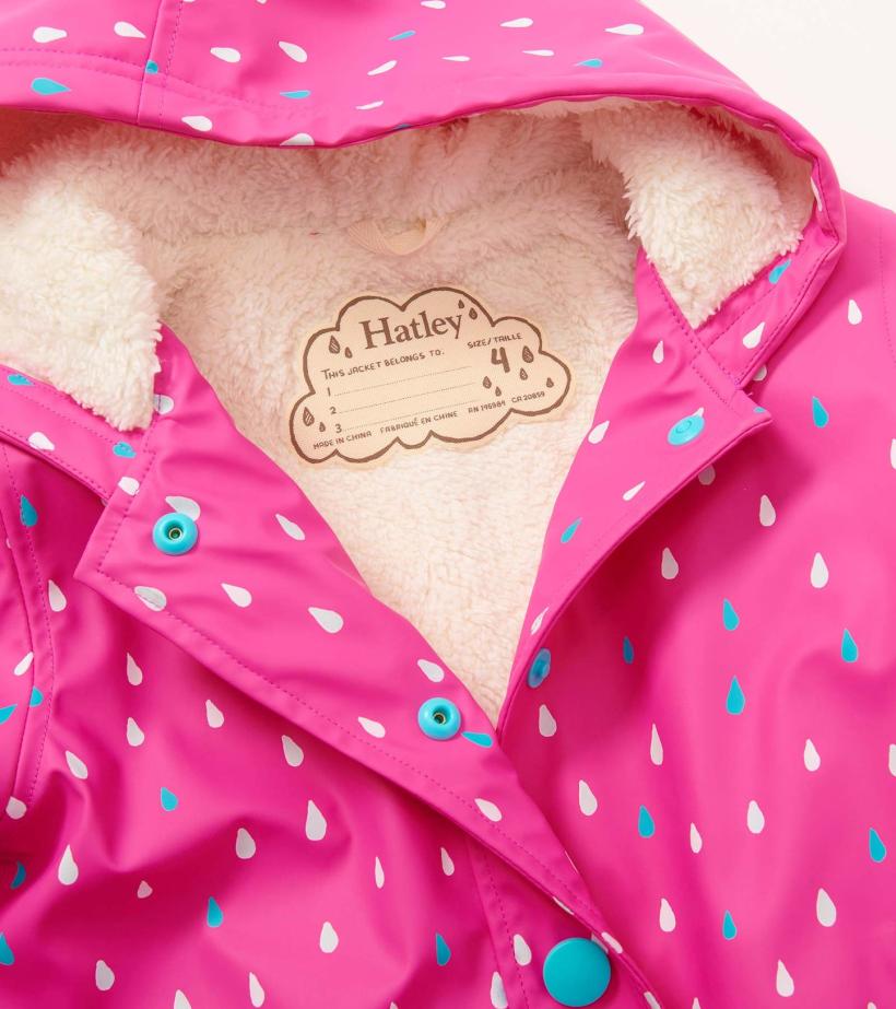 Girls Girls Tiny Dots Sherpa Lined Button-Up Rain Jacket | Hatley Rainwear