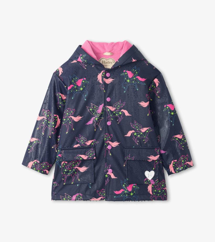 Girls Girls Unicorn Constellations Colour Changing Button-Up Rain Jacket | Hatley Rainwear