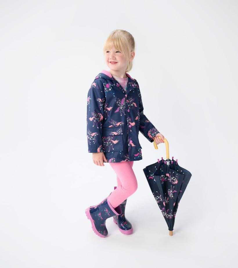 Girls Girls Unicorn Constellations Colour Changing Button-Up Rain Jacket | Hatley Rainwear
