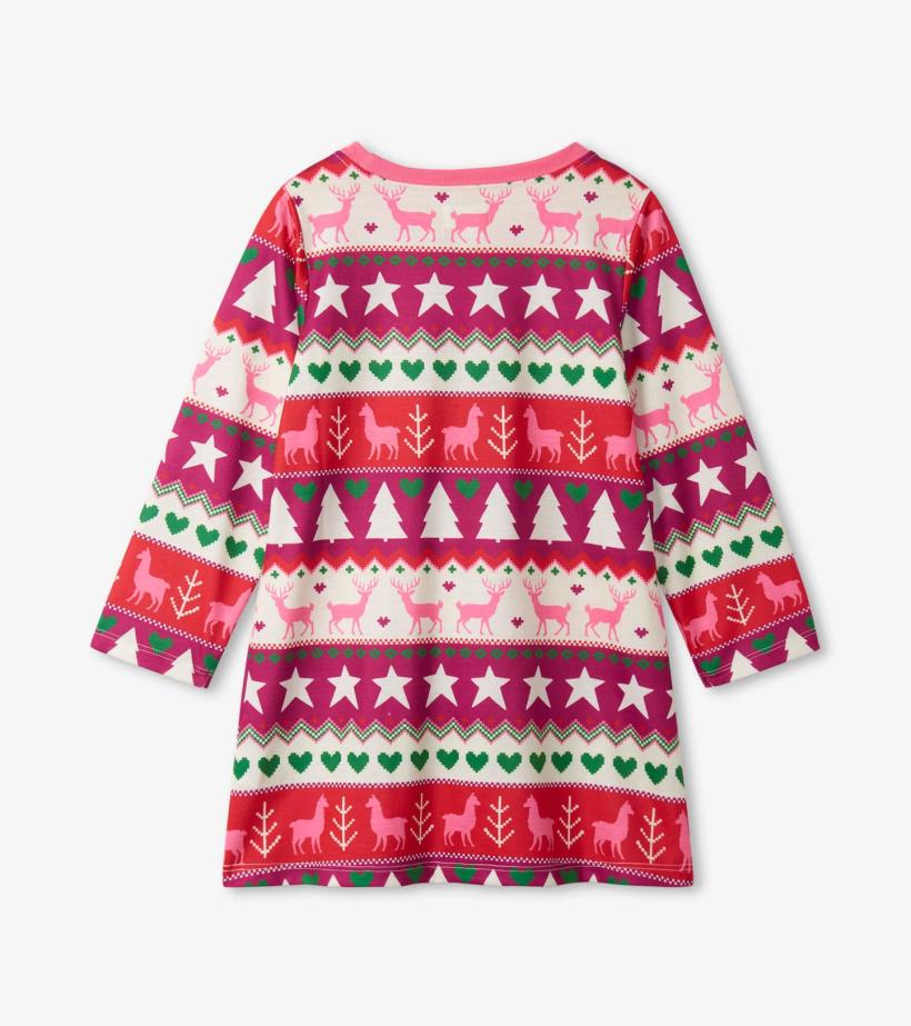 Girls Holiday Fair Isle Long Sleeve Girls Nightgown | Hatley Sleepwear