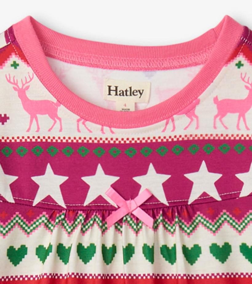 Girls Holiday Fair Isle Long Sleeve Girls Nightgown | Hatley Sleepwear