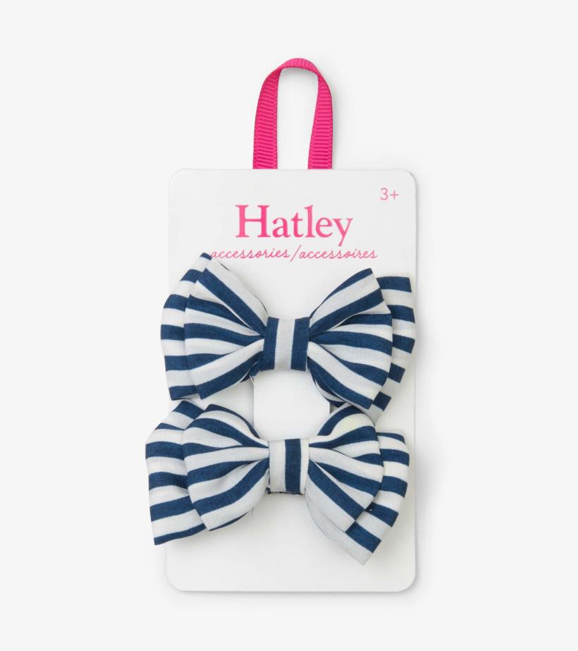 Girls Navy Stripe Bows Hair Clips | Hatley Accessories
