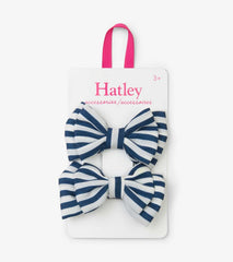 Girls Navy Stripe Bows Hair Clips | Hatley Accessories