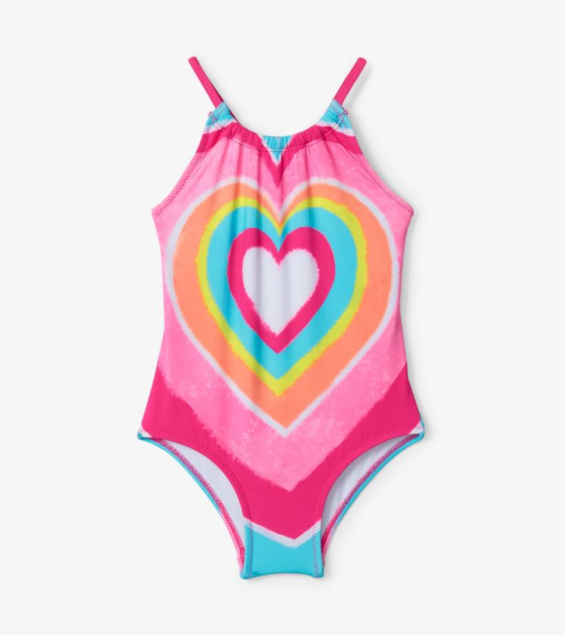 Girls Psychedelic Heart Gather Front Swimsuit | Hatley Swimwear