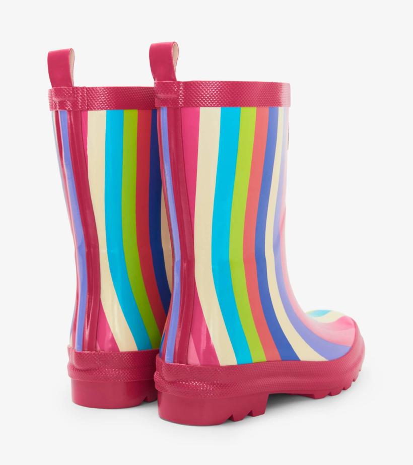 Girls Rainbow Stripes Shiny Rain Boots | Hatley Rainwear