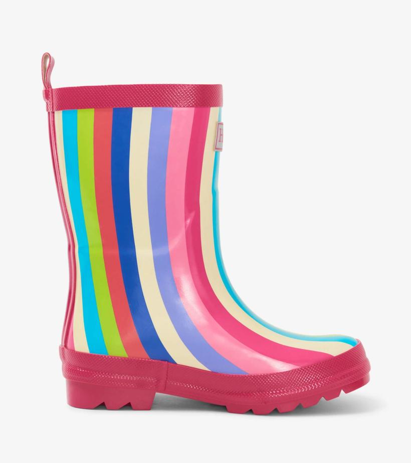 Girls Rainbow Stripes Shiny Rain Boots | Hatley Rainwear