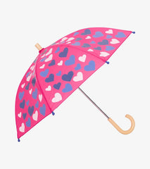 Girls White Hearts Colour Changing Umbrella | Hatley Rainwear