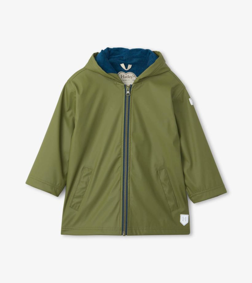 Girls/Boys Boys Forest Green Zip-Up Rain Jacket | Hatley Rainwear
