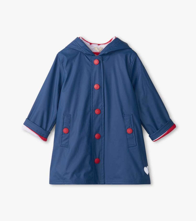 Girls/Boys Navy &amp; Red Button-Up Rain Jacket | Hatley Rainwear