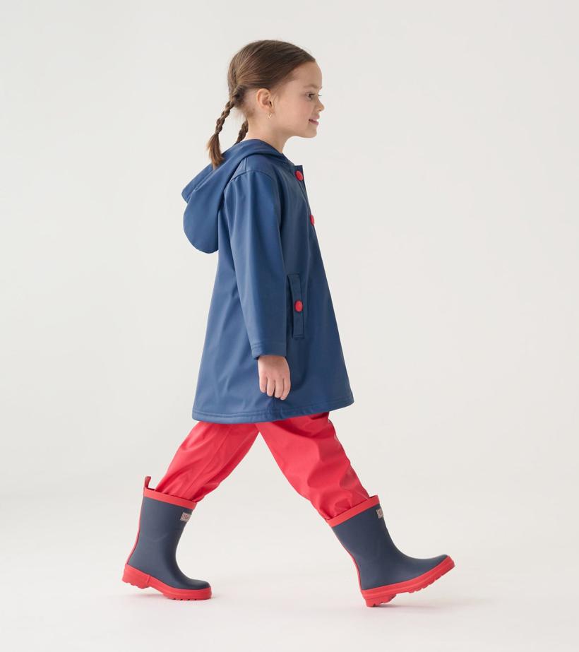 Girls/Boys Navy &amp; Red Button-Up Rain Jacket | Hatley Rainwear