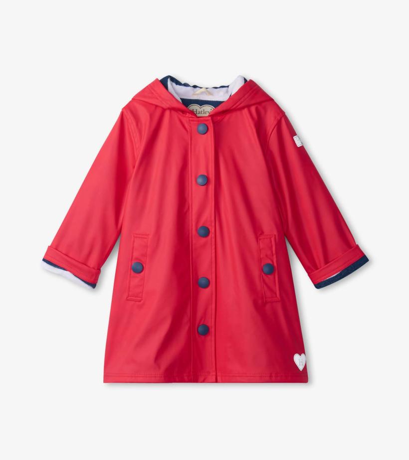 Girls/Boys Red &amp; Navy Button-Up Rain Jacket | Hatley Rainwear