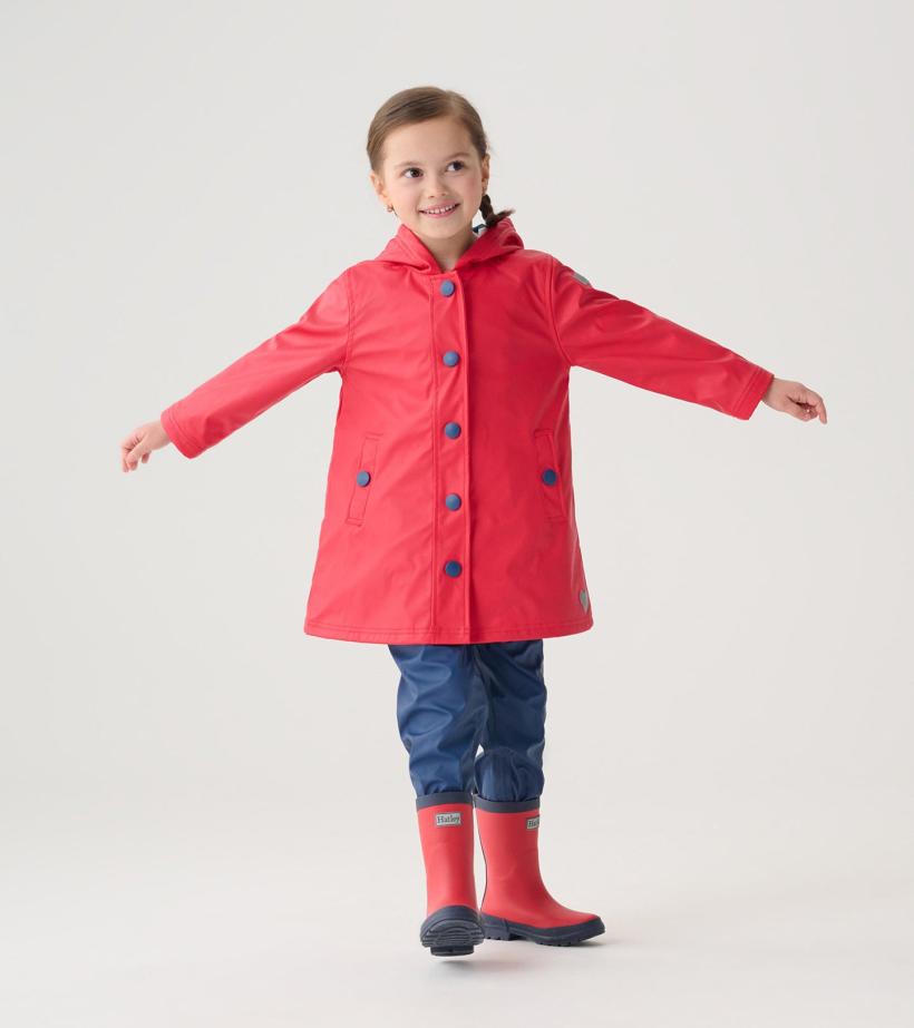 Girls/Boys Red &amp; Navy Button-Up Rain Jacket | Hatley Rainwear