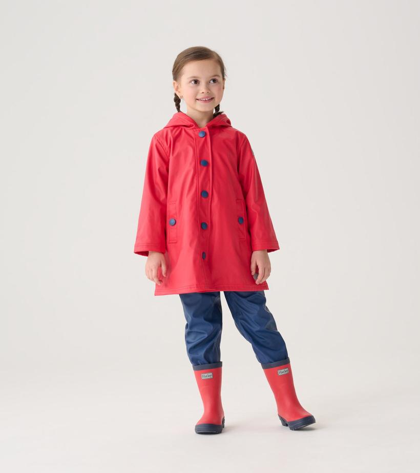 Girls/Boys Red &amp; Navy Button-Up Rain Jacket | Hatley Rainwear
