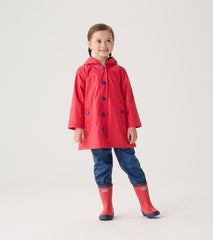 Girls/Boys Red &amp; Navy Button-Up Rain Jacket | Hatley Rainwear