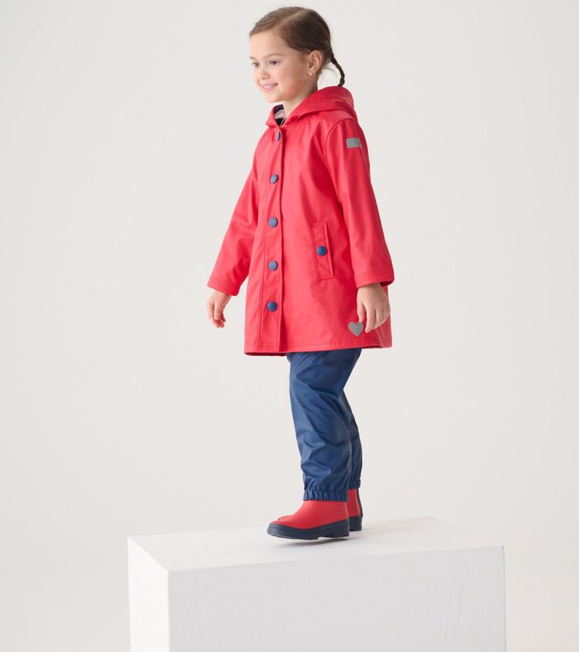 Girls/Boys Red &amp; Navy Button-Up Rain Jacket | Hatley Rainwear