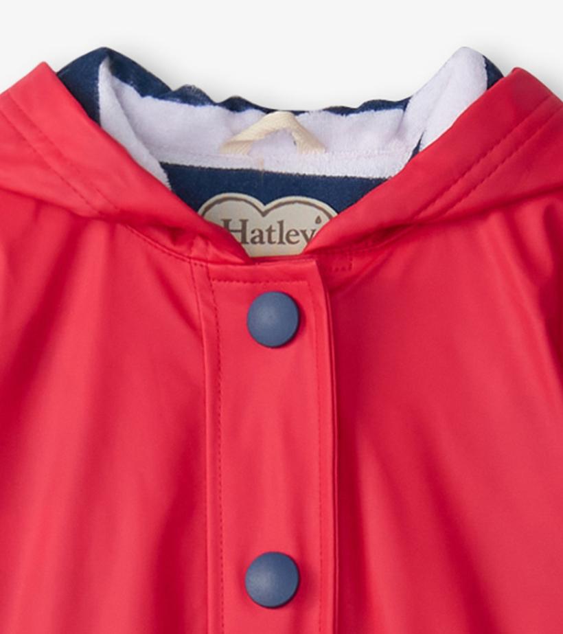 Girls/Boys Red &amp; Navy Button-Up Rain Jacket | Hatley Rainwear