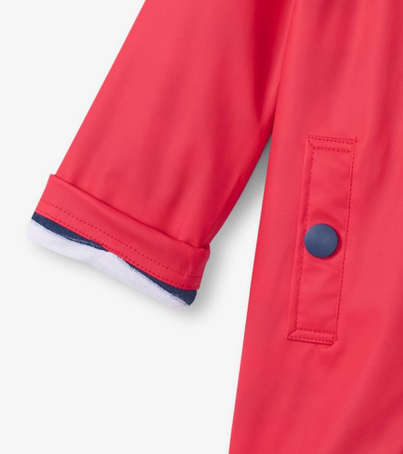 Girls/Boys Red &amp; Navy Button-Up Rain Jacket | Hatley Rainwear